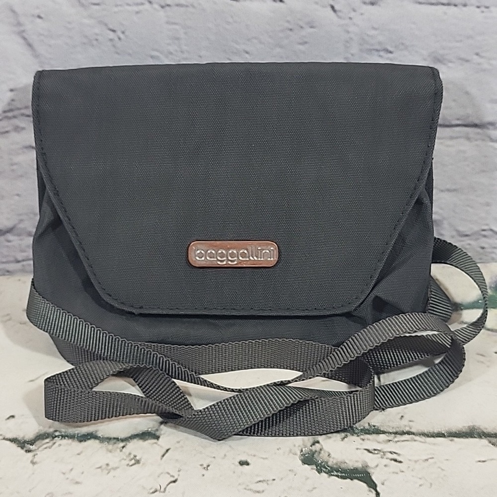 Baggallini Mini Crossbody Gray Nylon Compact Purse Multi-Pocket‎ Bag Flaw